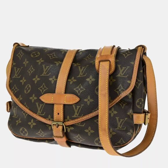 LOUIS VUITTON Logo Saumur 30 Shoulder Bag Monogram Leather Brown M42256 84YF094 - Picture 1 of 16
